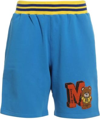 Moschino Beer Patch Katoenen Track Shorts - Heren - Korte Broeken - Blauw - M - Katoen - Korte Broeken