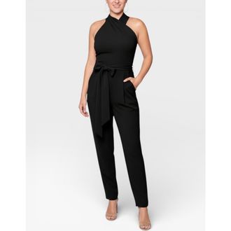 Rachel Roy Harland Crossover Halter Jumpsuit in Black at Nordstrom, Size Medium