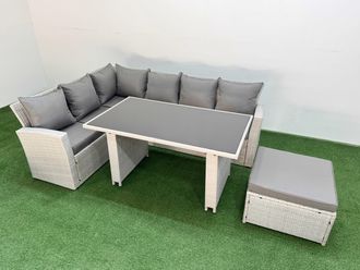 Fimous 7 Seater Wicker Rattan Corner Sofa Sets with Big Footstool Light Grey