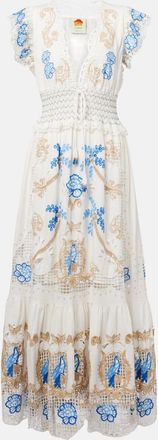 Farm Rio Abito lungo in misto lino con ricamo