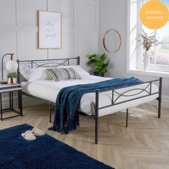 Home Source Industries Metal Bed Small Double & 4ft Juno Mattress Home Bedroom Furniture in Grey