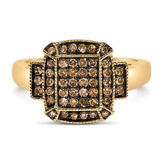 House of Brilliance 10K Yellow Gold Plated Silver 1/2 Cttw Champagne Diamond Step Up Ring in Yellow Gold Over Silver at Nordstrom, Size 7