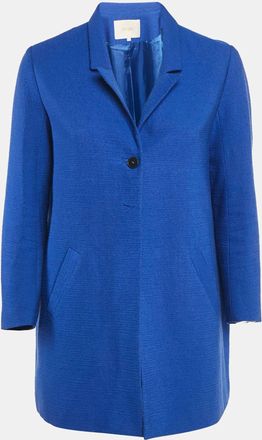 Maje Navy Blue Textured Cotton Blend Overcoat
