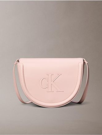 Calvin Klein Womens Embossed Monogram Saddle Bag - Pink
