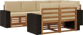 vidaXL Conjunto De Sof&aacute;s De Exterior 7 Uds. Natural Y Beige Poli&eacute;ster Vidaxl