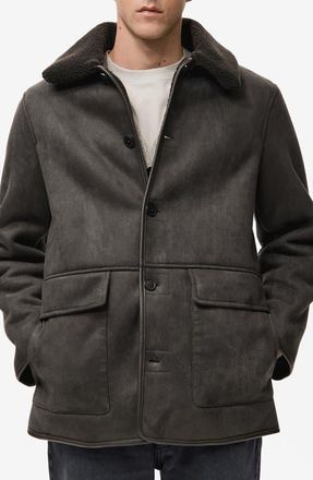 Mango Faux Suede & Faux Shearling Collar Jacket in Chocolate Truffle /Grey at Nordstrom, Size Xx-Large