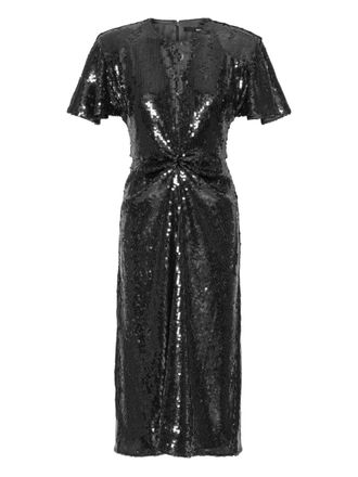 Rotate sequin-embellishment midi dress - women - Recycled Polyester/Elastane/Polyester/Elastane - 38 - Brown