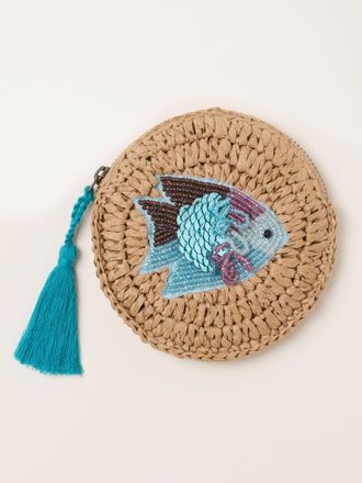 Fat Face FatFace Natural Fish Beaded Raffia Pouch