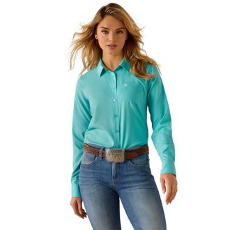 Ariat Womens Kirby Pro Team Western Shirt Long Sleeve in Blue Turquoise, Size X-Large, by Ariat
