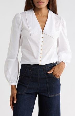 Frame Denim The Eyelet Sailor Long Sleeve Button-Up Shirt in White at Nordstrom Rack, Size Large