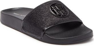 Tommy Hilfiger Glitter Slide Sandal in Black Multi Texture at Nordstrom Rack, Size 10