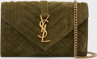 Saint Laurent Envelope Triquilt Small YSL Shoulder Bag in Suede