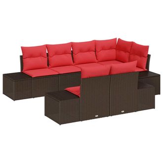vidaXL Conjunto De Sof&aacute; De Jard&iacute;n 7 Pcs Marr&oacute;n Rat&aacute;n Sint&eacute;tico Vidaxl