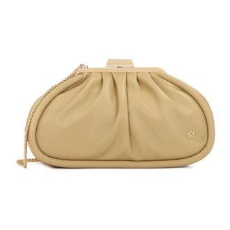Kazar Tassen, Dames, Beige, ONE Size, Leer, Gekreukelde leren avondhandtas