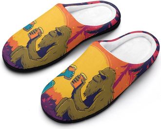Generic Aliens Bigfoot Drinking Slippers Men Winter Warm Cotton Anti-Slip Indoor Slip-Ons House Shoes