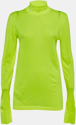 Les R&ecirc;veries Neon Green Stretch Knit Turtleneck Sweatshirt