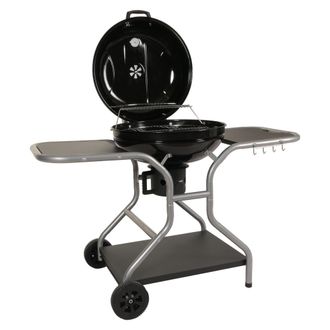 Hhg Hhg - Carro De Barbacoa 873, Barbacoa De Carb&oacute;n Hervidor Barbacoa De Jard&iacute;n Con Tapa Tres Estantes, Acero Esmaltado 143x131x66cm Negro