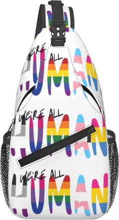 Generic Pride Rainbow Gay We Are All Human Shoulder Bag Trendy Cross Body Bag Adjustable Sling Backpack For Camping Sports Traveling