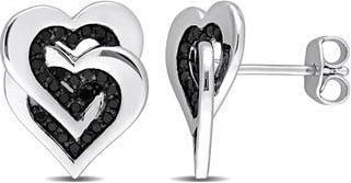 Delmar Black Diamond Double Heart Stud Earrings - 0.25ctw at Nordstrom Rack