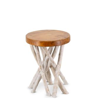 Moycor Mesa de madera de teca marr&oacute;n y blanco d. 36 cm