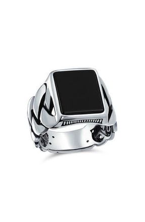 Bling Jewelry Mens Sterling Silver Semiprecious Stone Signet Ring in Black at Nordstrom Rack, Size 11