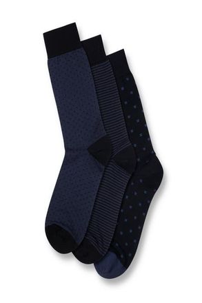 CHARLES TYRWHITT Multi Micro Dash Cotton Rich 3 Pack Socks in Navy at Nordstrom, Size Large