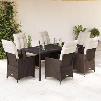 vidaXL Set Comedor De Jard&iacute;n 7 Pzas Con Cojines Rat&aacute;n Sint&eacute;tico Marr&oacute;n Vidaxl