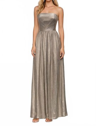 Dress The Population Corset Strapless Boning Long Gown In Gold