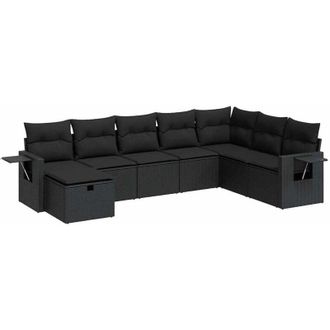 vidaXL Set De Sof&aacute;s De Jard&iacute;n Y Cojines 8 Piezas Rat&aacute;n Sint&eacute;tico Negro