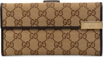 Gucci Beige Brown Canvas Leather Long Wallet (Bi-Fold) (Pre-Owned)