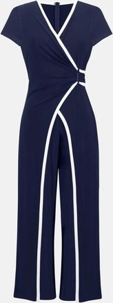 Joseph Ribkoff Womens Formal V Neck Jumpsuit In Midnight Blue/vanilla