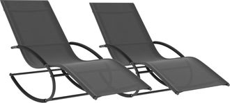 IDMarket Set Di 2 Sedie A Dondolo Da Giardino Malawi In Tela Grigia E Grigio Antracite