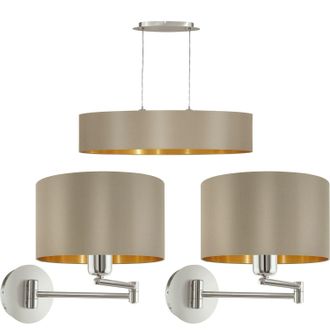 Loops Linear Ceiling Pendant & 2x Matching Wall Lights Taupe Gold Dining Feature Lamp