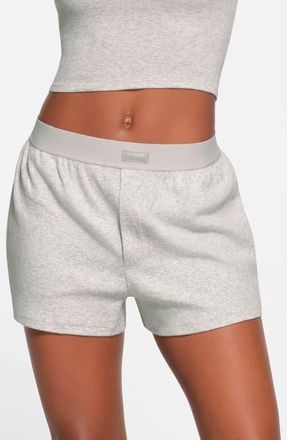 SKIMS Rib Stretch Cotton Loose Boxers in Light Heather Grey at Nordstrom, Size Xx-Small