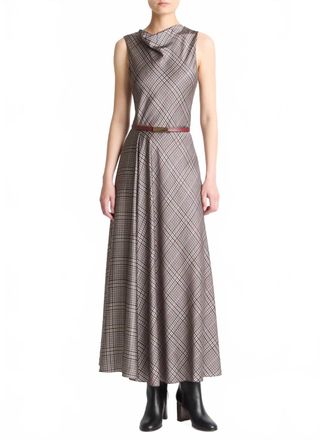 Vince Womens Pressed Cowlneck Dress In Multi Plaid