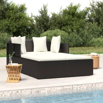 vidaXL Tumbona Con Cojines Rat&aacute;n Sint&eacute;tico Negro 182x118x63 Cm Vidaxl