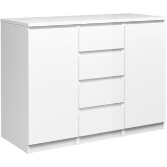 Dmora Dmora Buffet Avec Portes Et Tiroirs, Blanc Brillant, 120 X 90 X 50 Cm