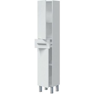 Dmora Columna De Ba&ntilde;o Dokerek, Mueble Alto Para Ba&ntilde;o Con 2 Puertas Y 1 Caj&oacute;n, Mueble Alto, 35x31h182 Cm, Blanco Brillo - Dmora