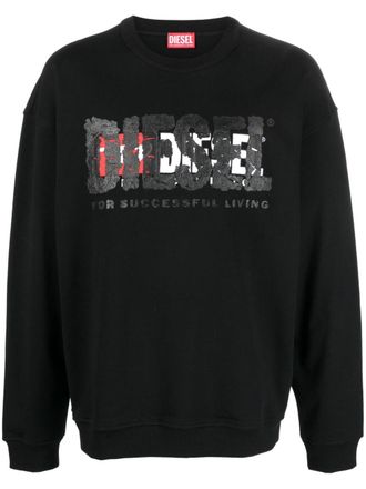 Diesel Sweater met logoprint - Zwart
