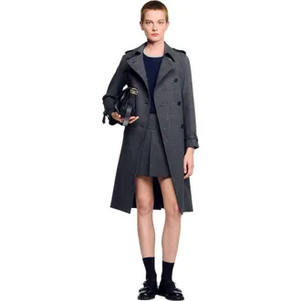 Sandro Rhinestone trench coat in Grey /Brown at Nordstrom, Size 40 Eu