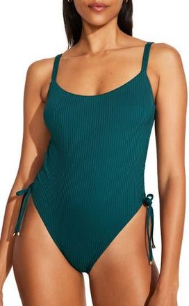 Vitamin A Gemma Drawstring Accent Rib One-Piece Swimsuit in Emerald Ecorib at Nordstrom Rack, Size X-Small