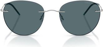 Armani 53mm Round Sunglasses in Matte Silver /Dark Grey at Nordstrom
