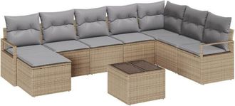 vidaXL Sofa Set with Cushion 9 pcs Beige and Light Grey Poly Rattan vidaXL