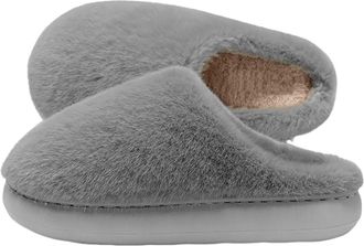 Generic Womens Fuzzy Winter Slippers 4Cm Platform Pillow Slippers, Plush Cozy Indoor House Shoes, Non-Slip Warm Cotton Slip-On Slippers,Grey,9.5 UK