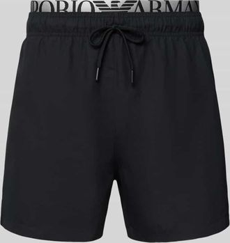 Emporio Armani Relaxed Fit Badeshorts mit Logo-Stitching in Black, Gr&ouml;&szlig;e L