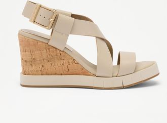 Russell & Bromley BLISSFORD Womens Cream & Brown Leather Flexible Wedge Sandals