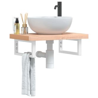 Berkfield Home Basin Shelf Wall Mounted Steel & Solid Wood Beech in Brown