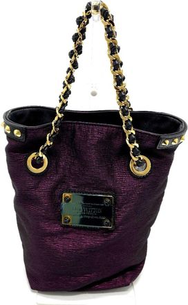 Louis Vuitton Black Purple Canvas Leather Handbag Tote Bag (Pre-Owned)