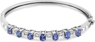 House of Brilliance 14K White Gold 5 MM Oval Blue Tanzanite and 1/4 Cttw Diamond Bangle (H-I Color, VS2-SI1 Clarity) - 7 1/2 Inches