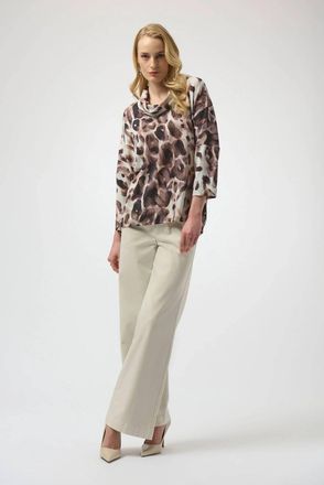 Joseph Ribkoff Sorell Sweater Knit Animal Print Tunic In Off-White And Brown